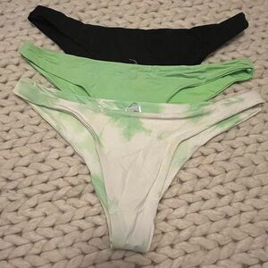 Elegant Women's Bikini Bottoms Trio - Black, Green, and Tie-Dye